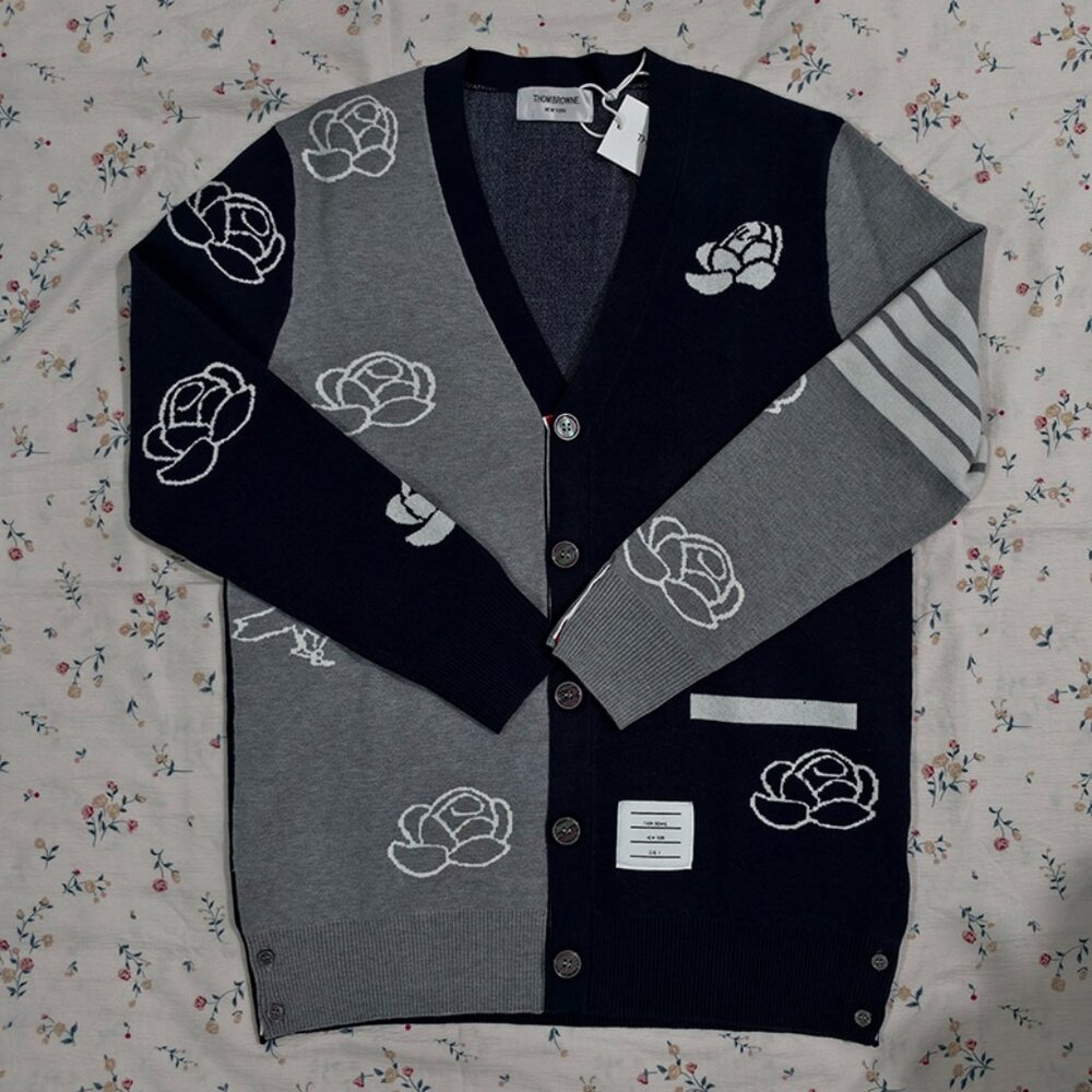 Thom Browne Black And Gray Cardigan Sweater